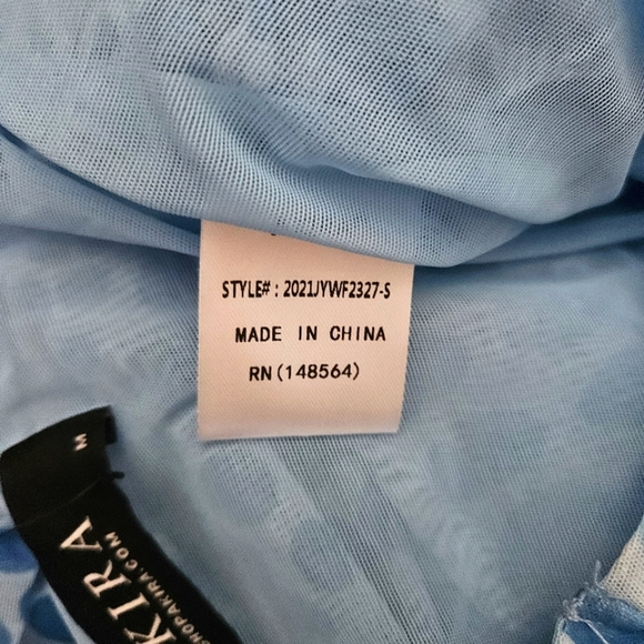 Akira Ruched Blue Polka Mesh Tube 2 Way Top Sz M Preppy Stretchy - Picture 4 of 7